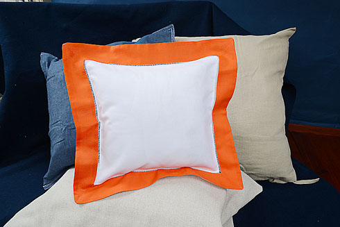 Square Hemstitch Baby Pillow 12" x 12 White with Orange color